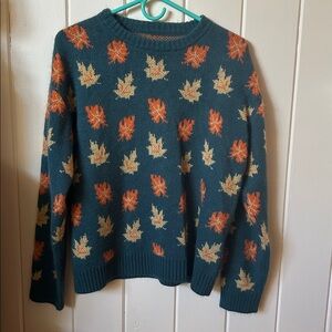 Leaf Pattern Sweater in Teal and Orange